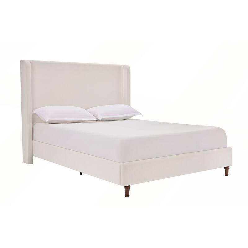 Elegant Upholstered Bed with Wingbacks and No Box Spring for Relaxing