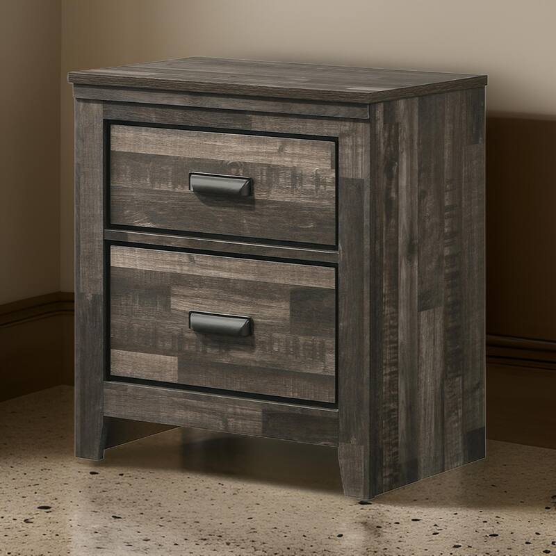 Nightstand with 2 Drawers and Butcher Block Design, Brown