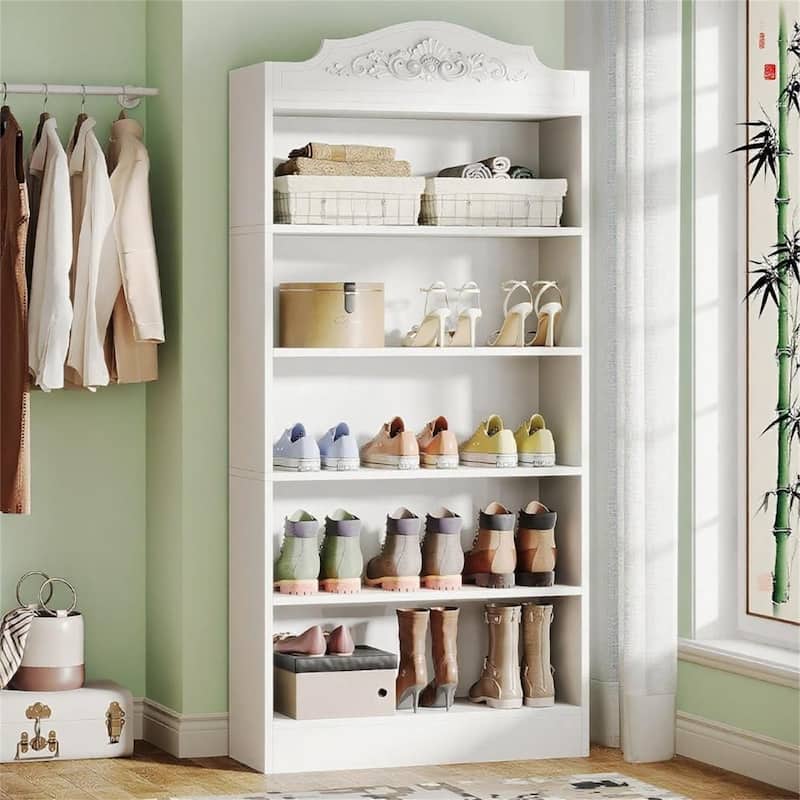 Tall 5-Tier Shoe Rack with Carved Detail