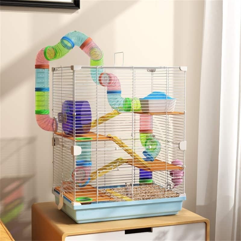 5-Tier Small Hamster Cage with Two Front Door and Multiple Pipes - 18" L x 11.75" W x 22.75" H - Blue
