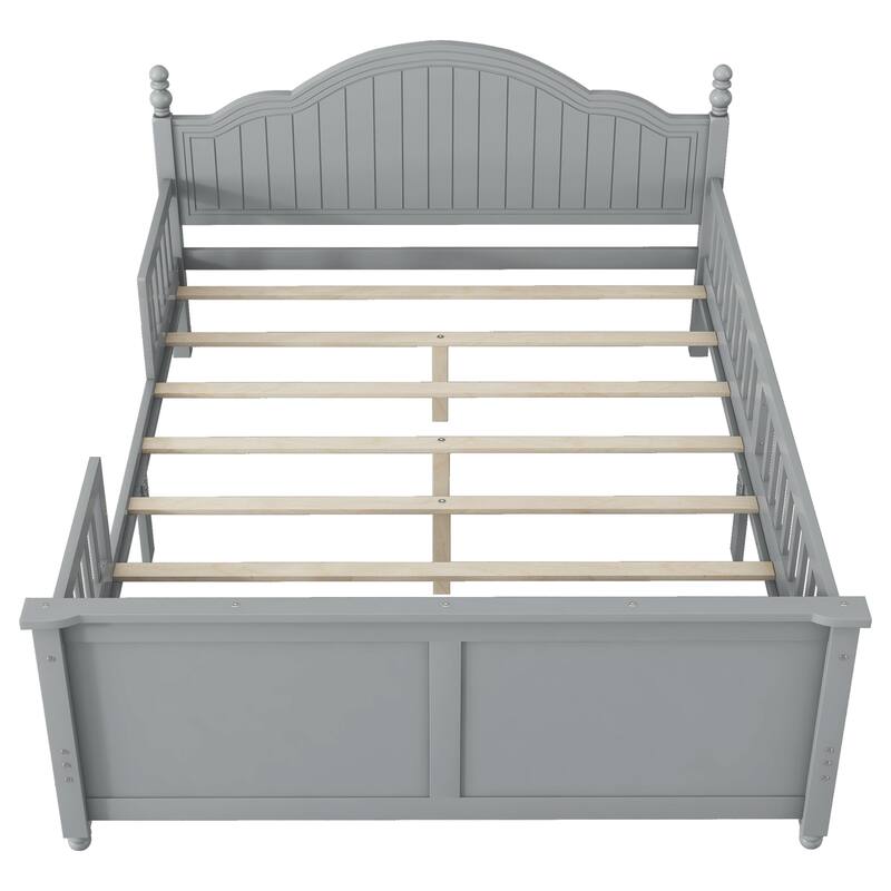 Full/Twin Wood Platform Bed for Kids, Bed Frame with Headboard & Footboard