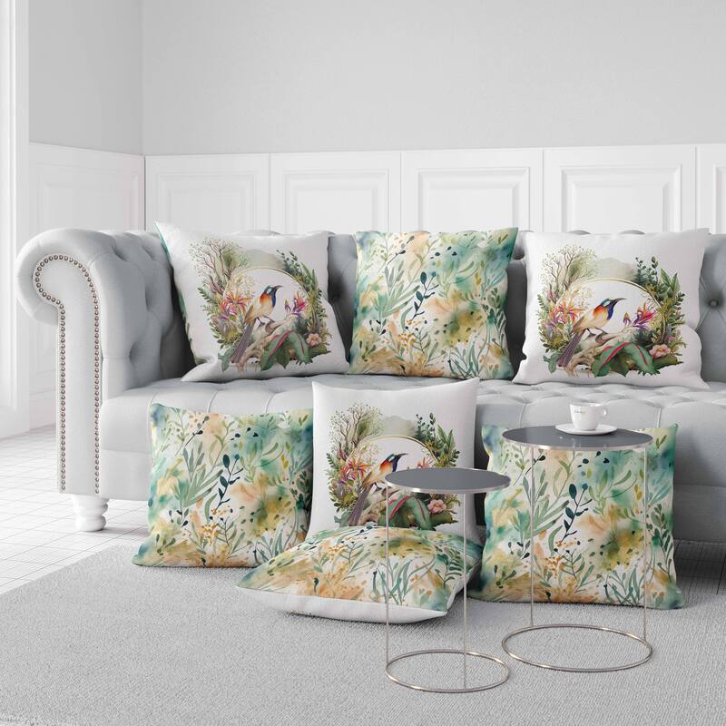 White And Multi Winged Flora Fusion Indoor/Outdoor Throw Pillow Zipper