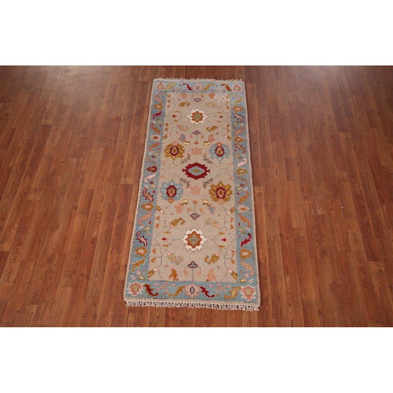 Floral Oushak Oriental Foyer Rug Hand-Knotted Wool Carpet - 2'6"x 5'10"