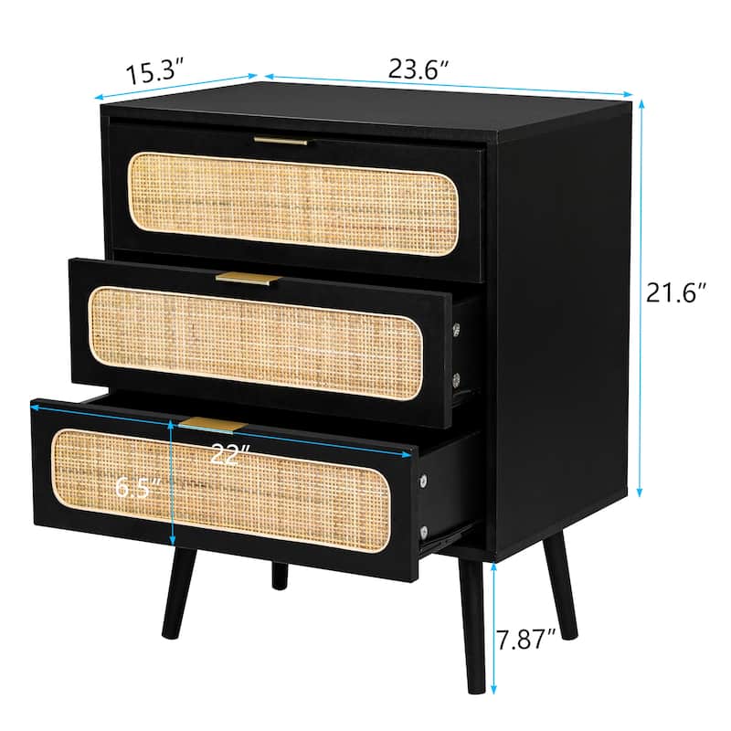 3-Drawer Wood Storage Nightstand