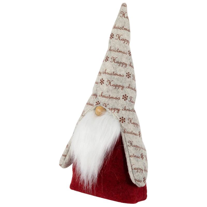 12" Red and Gray "Happy Christmas" Gnome Figure