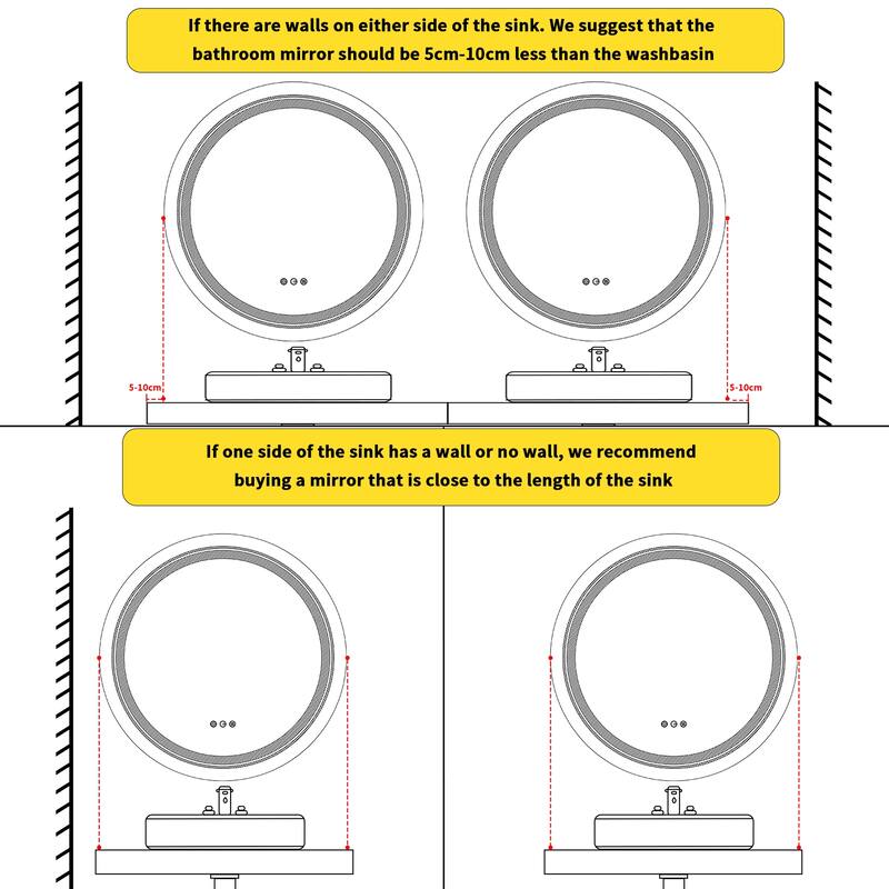 36" Bathroom Mirror with LED Light Circle Backlit Illuminated Anti-Fog - 36 Inches