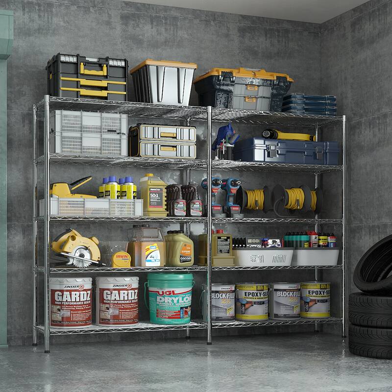 5-Tier Chrome Iron Multi-Purpose Storage Adjustable Shelf Rack for Kitchen or Garage - 177 × 40 × 180 cm