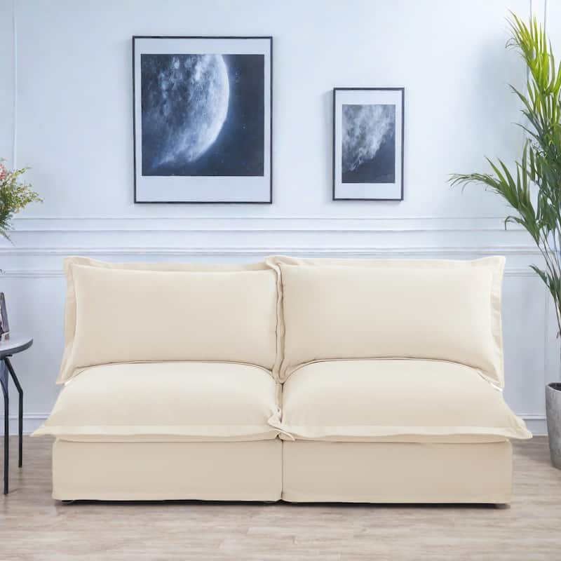 73.2" Chenille Modular 3-Seat Sofa with Removable Washable Covers And Multiple Pillows - Cream