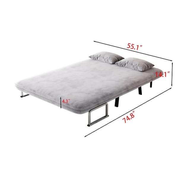 dimension image slide 0 of 5, 55-Inch Convertible Tri-Fold Sofa Bed With Adjustable Backrest, Pillow, And Chaise Lounge