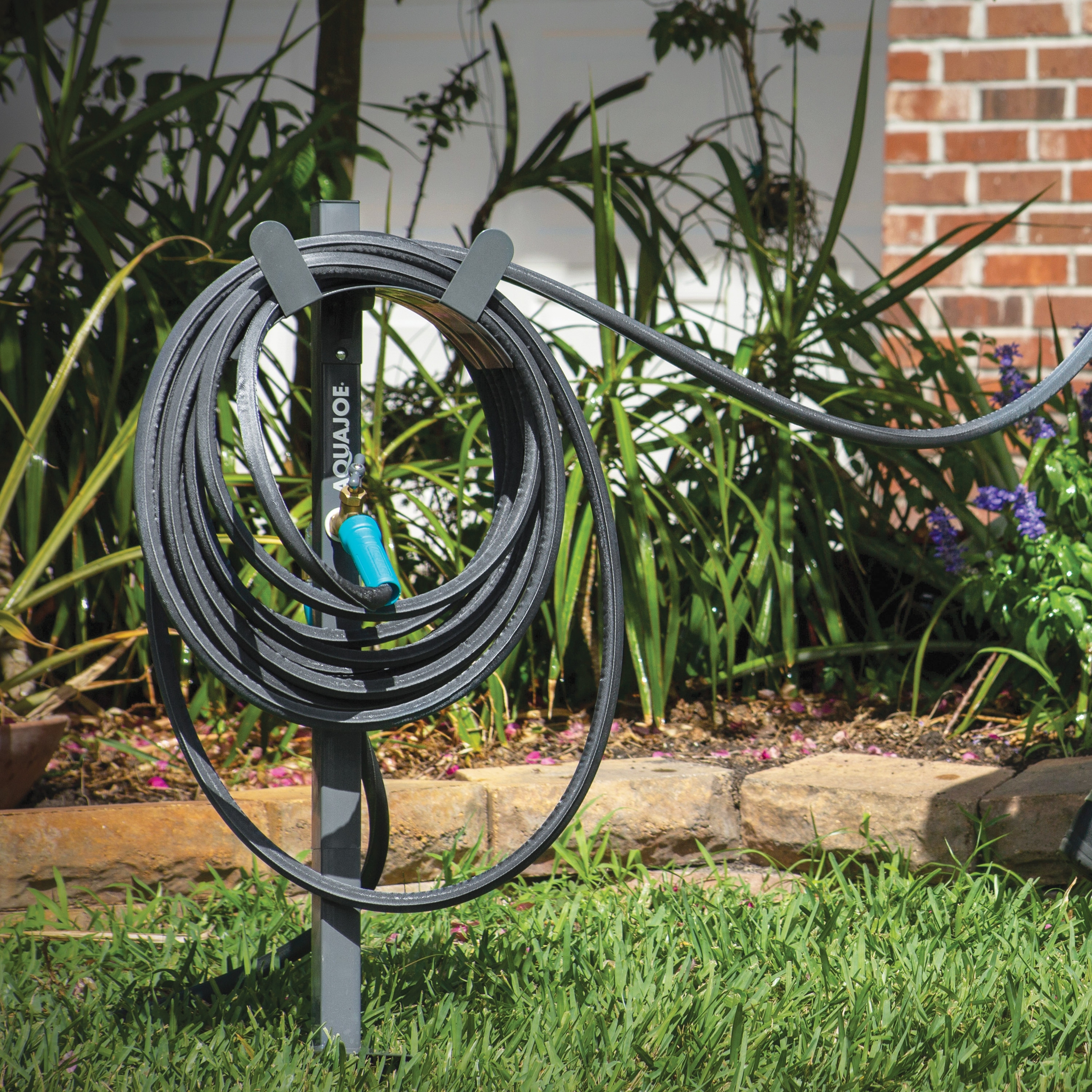 Free Standing Garden Hose Stand with Brass Faucet,Gray w/3ft. Lead