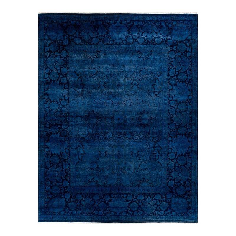 Overton Hand Knotted Wool Vintage Inspired Modern Contemporary Overdyed Blue Area Rug - 9' 3" x 11' 10"
