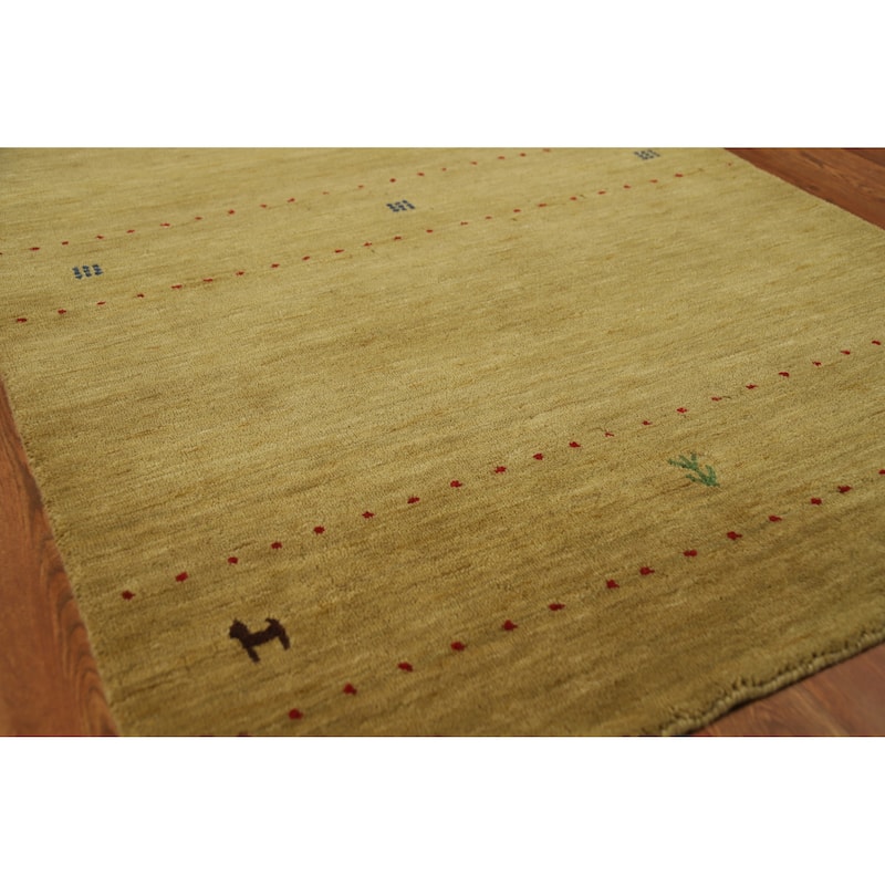 Green Tribal Gabbeh Indian Rug Hand-Knotted Wool Carpet - 3'3" x 5'1" - 3'3" x 5'1" - Green
