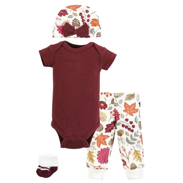slide 1 of 1, Hudson Baby Girls Thermal Preemie Layette Set 4pc Short Sleeve Outfit, Acorn Botanical, Preemie - Acorn Botanical Short Sleeve Preemie - Acorn Botanical Short Sleeve