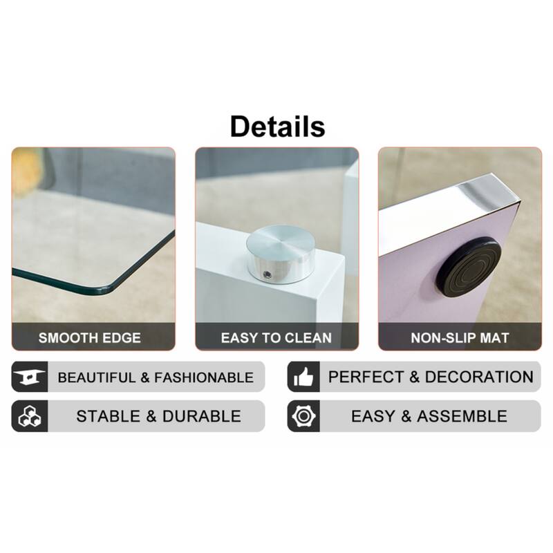 A rectangular modern and fashionable coffee table with tempered glass tabletop and black MDF legs