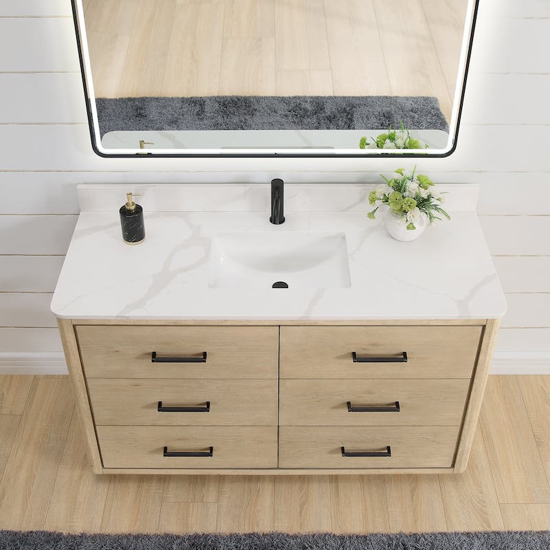 Porto Bath Vanity with White Quartz Stone Top and Mirror