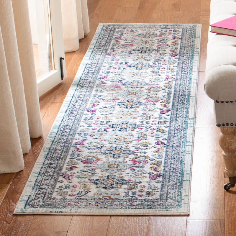 SAFAVIEH Aria Jackelien Vintage Boho Oriental Rug - 2' x 8' Runner - Aqua/Grey
