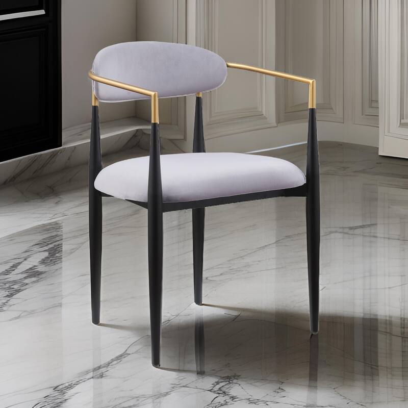 Kenny 21 Inch Dining Chairs Set of 2, Gray Fabric, Foam Padding, Gold and Black Metal