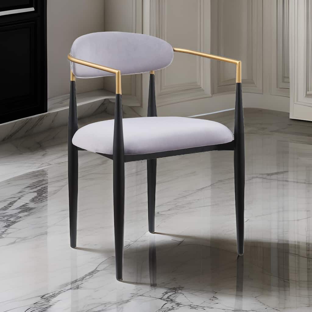 Kenny 21 Inch Dining Chairs Set of 2, Gray Fabric, Foam Padding, Gold and Black Metal