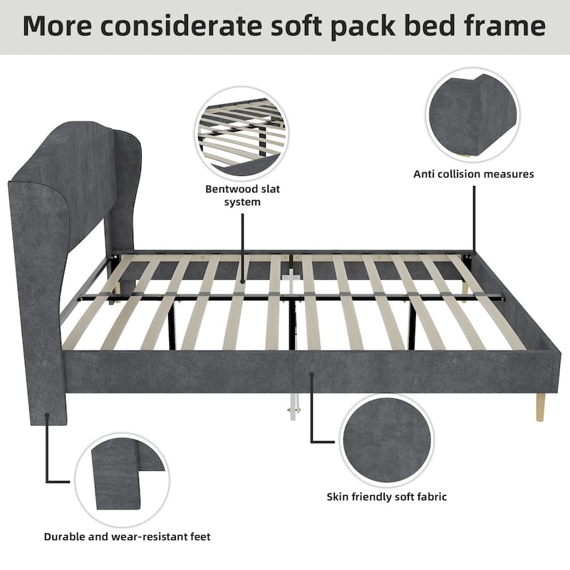 Full Size Upholstered Platform Bed Frame with Headboard for Bedroom