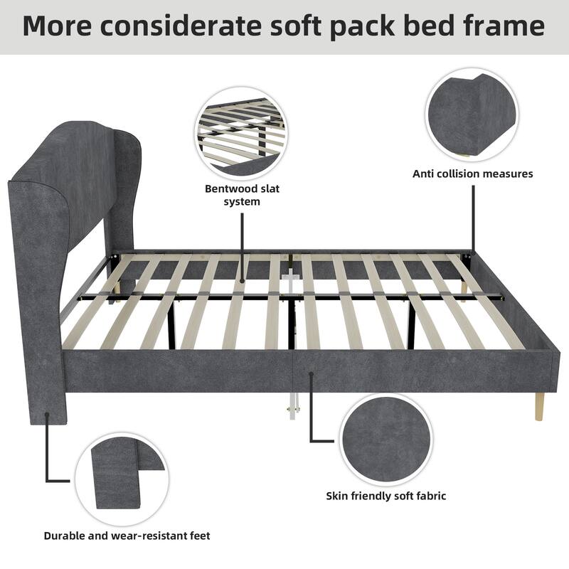 Queen Upholstered Platform Bed Frame with Headboard for Bedroom