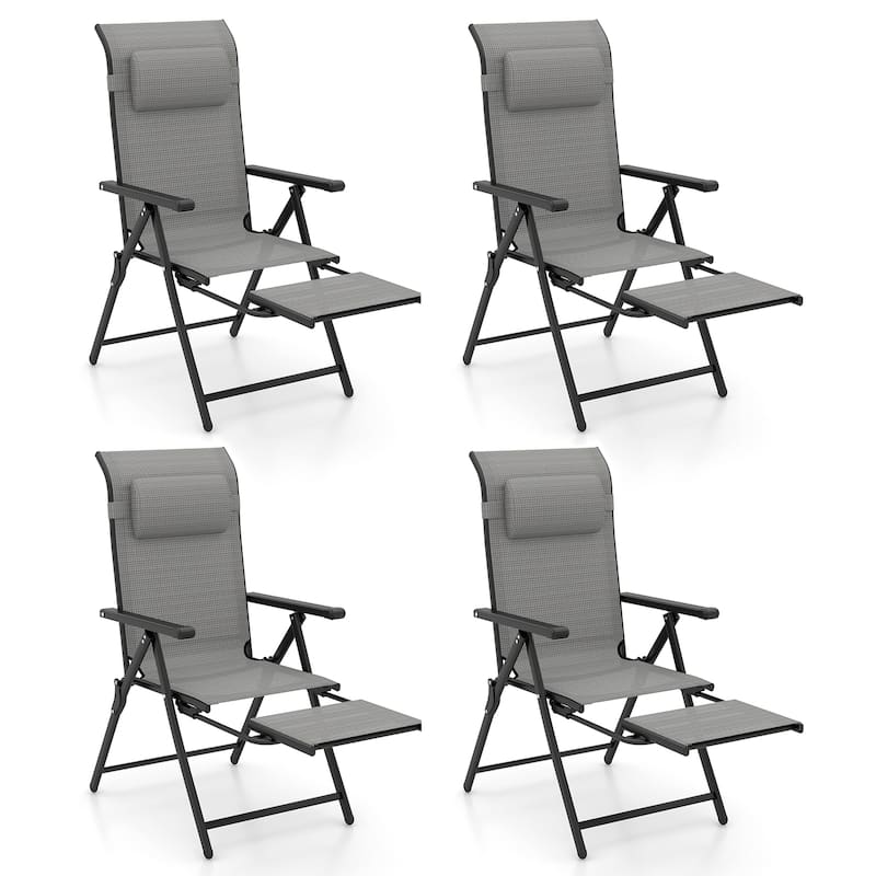 Gymax Folding Patio Chairs Set of 4 Lounge Chairs w/ 10-Level - Grey