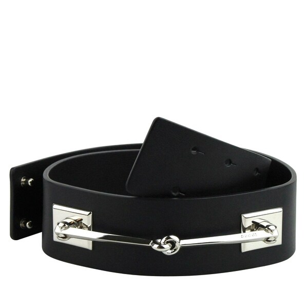 Shop Gucci Women&#39;s Silver Horsebit Black Leather Horsebit Waist Belt 363024 1000 (85 / 34 ...