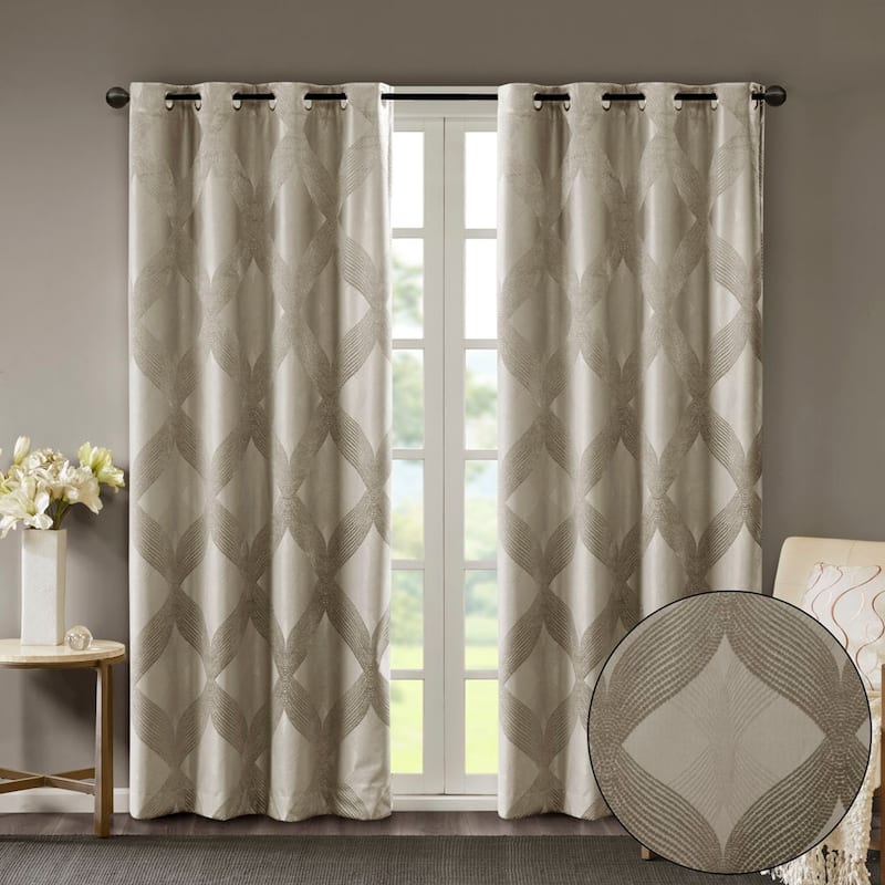 Ogee Knitted Jacquard Total Blackout Curtain Panel - Taupe