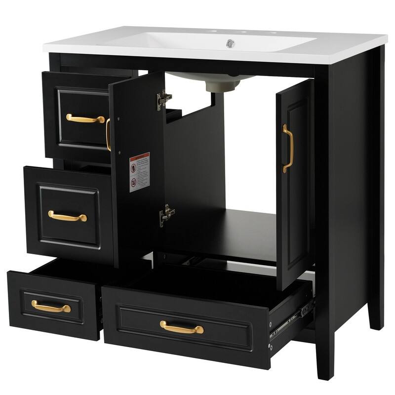 36 inch Bathroom Vanity with Sink, 4 Soft-Closing Drawers, Metal Handles