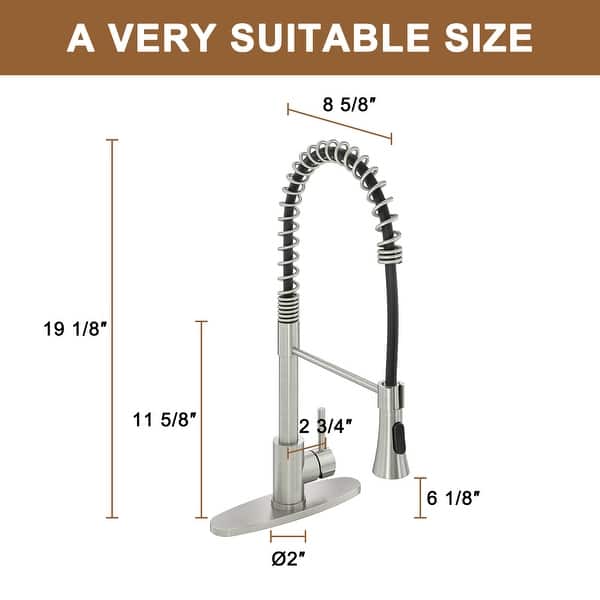 dimension image slide 1 of 2, Kitchen Sink Faucet Single-Handle Kitchen Faucet with Pull-Out Sprayer