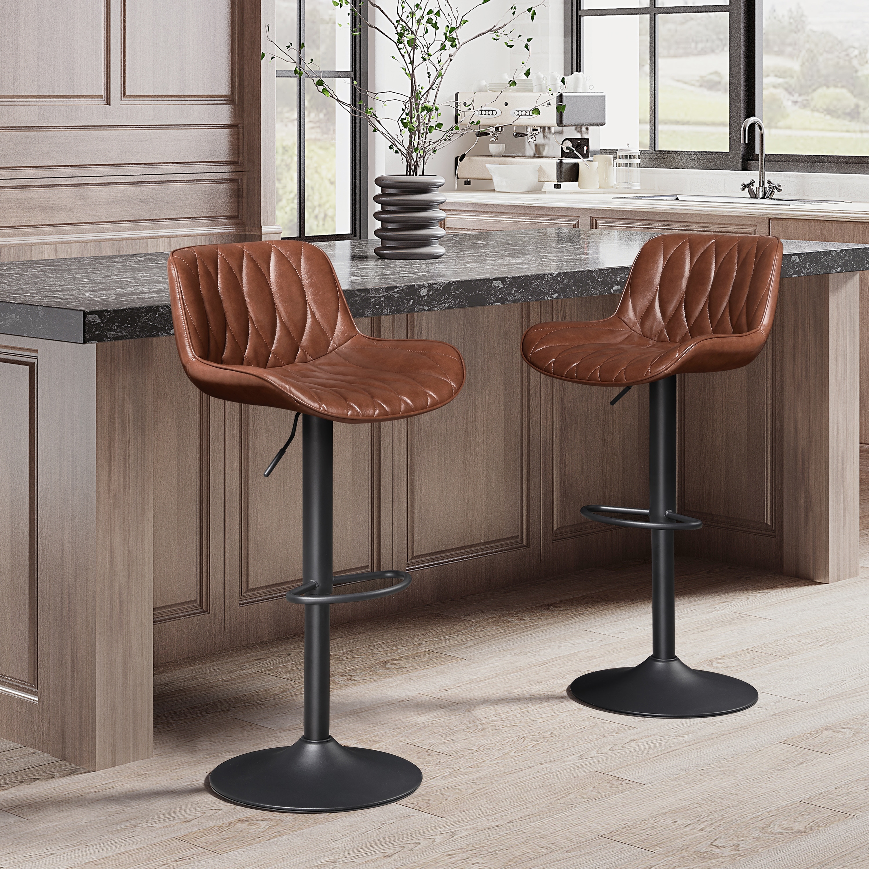 Art Leon Swivel Adjustable Upholstered Bar Stools Set of 2 On