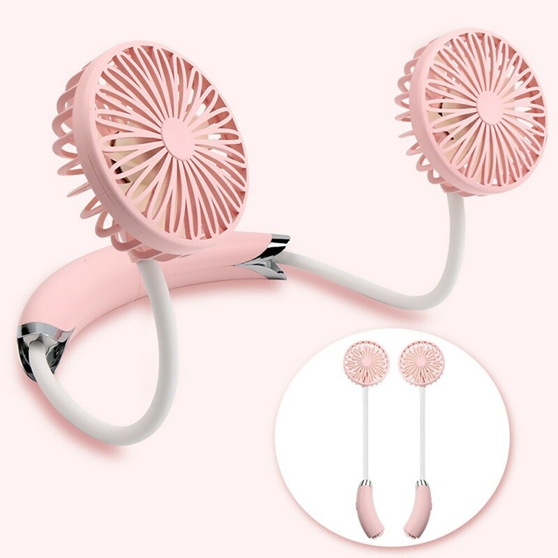 Colorful hanging neck fan グレー・ピンク ZTECH-2-in-1-Wearable-Neck-Fam