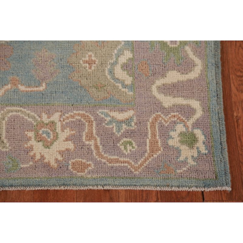 Hand Knotted Oriental 100% Wool Carpet Transitional All-Over Navy Blue & Blues Oushak Runner Rug - 9' 9'' X 3' 3''