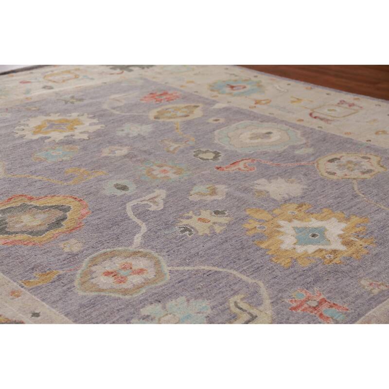 Hand Knotted Oriental 100% Wool Carpet Transitional All-Over Purples Oushak Area Rug - 9' 8'' X 8' 3''