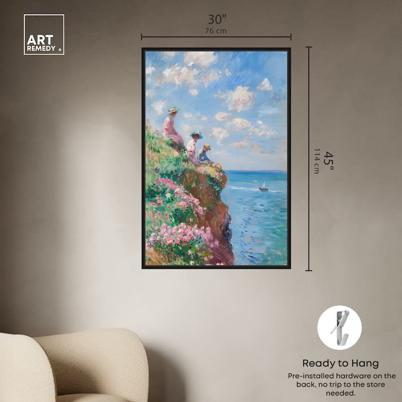 Art Remedy By The Seaside Framed Impressionism 1 Piece Canvas Wall Art /Monet And Van Gogh Inspired Art