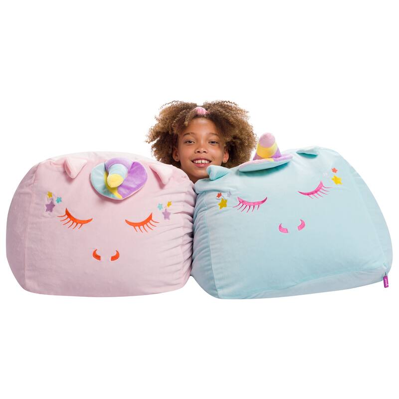 Stuffed Animal Storage Bean Bag Chair Cover only for Kids, Toy Holder