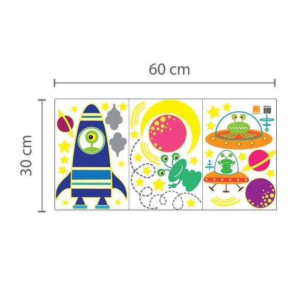 dimension image slide 2 of 3, Walplus Glow in Dark Galaxy Rocket Children Wall Sticker Nursery Decor