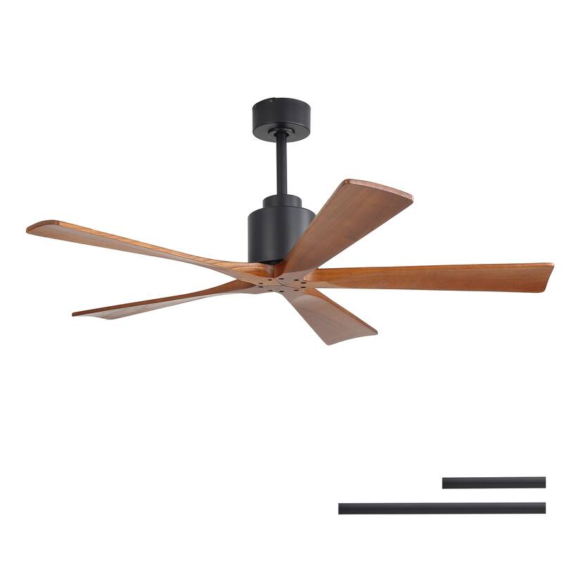 52-inch Matte Black Ceiling Fan without Light, Walnut Wood Blades, Remote Control, Reversible DC Motor
