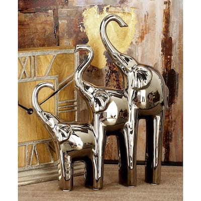 Silver Ceramic Contemporary Sculpture Elephant 14 x 11 x 2 - 11 x 2 x 14