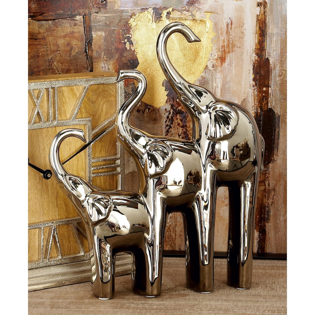 Silver Ceramic Contemporary Sculpture Elephant 14 x 11 x 2 - 11 x 2 x 14