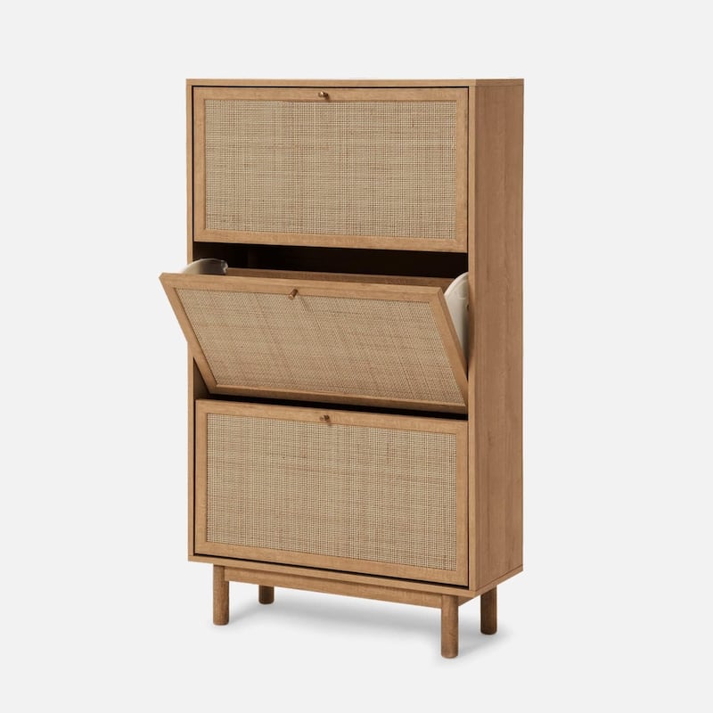 mopio Hannah Shoe Cabinet, Natural Rattan Farmhouse Shoe Organizer, Shoe Storage, Closet Shoe Rack