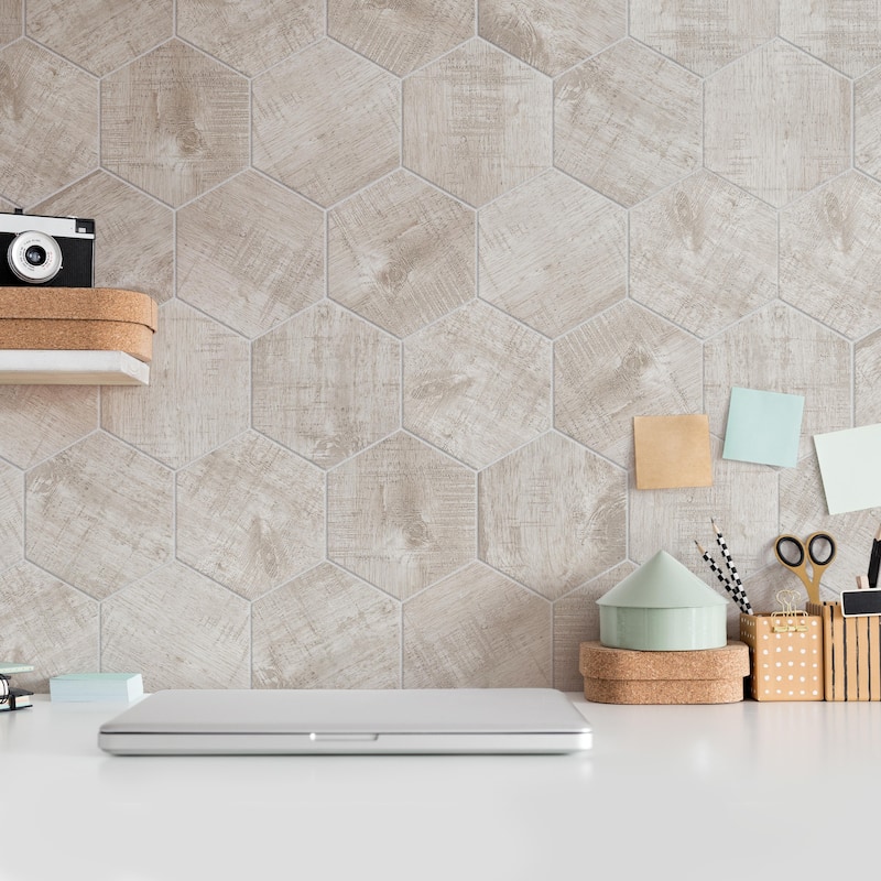 Merola Tile Sawnwood Hex Grey 8-5/8" x 9-7/8" Porcelain Floor and Wall Tile