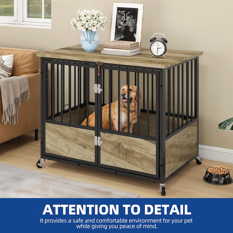 Moasis 38"/43" Dog Crate Furniture with Wheels & Double-Doors