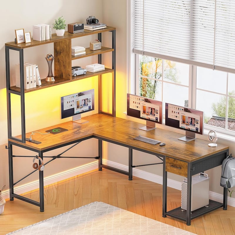 51.2" Reversible Small Corner Desk with Drawer L Shaped Gaming Desk - Brown