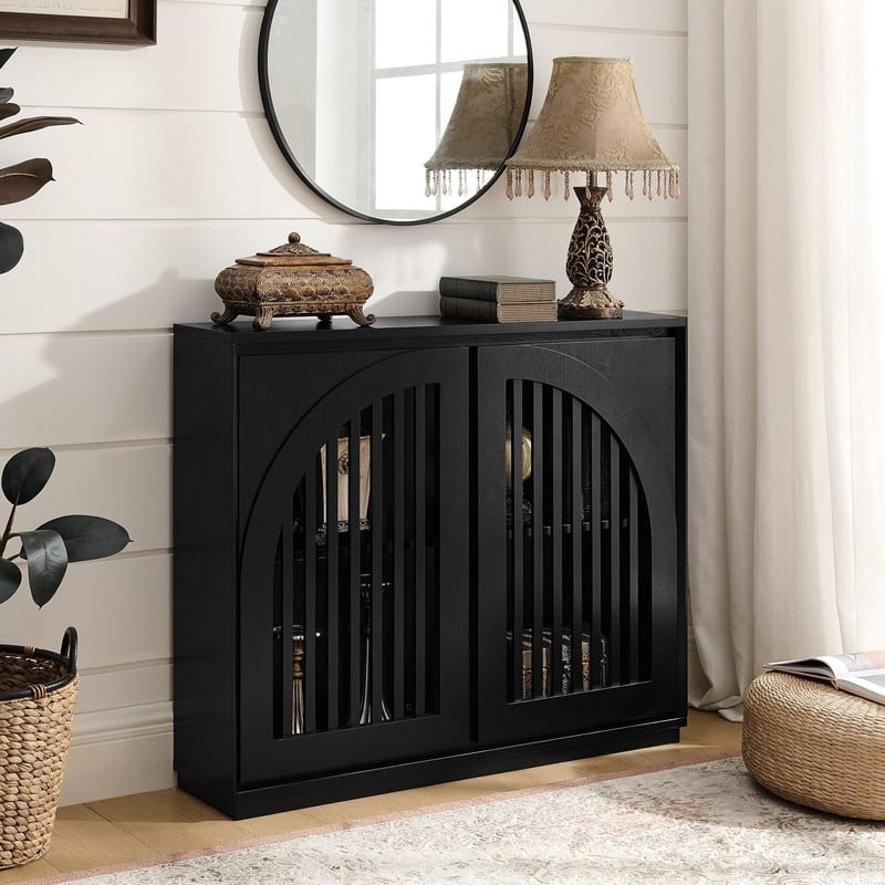 Mid Century Modern Fluted Sideboard Buffet with Storage and Outlet Holes for Living Room Entryway Hallway Kitchen Coffee Bar