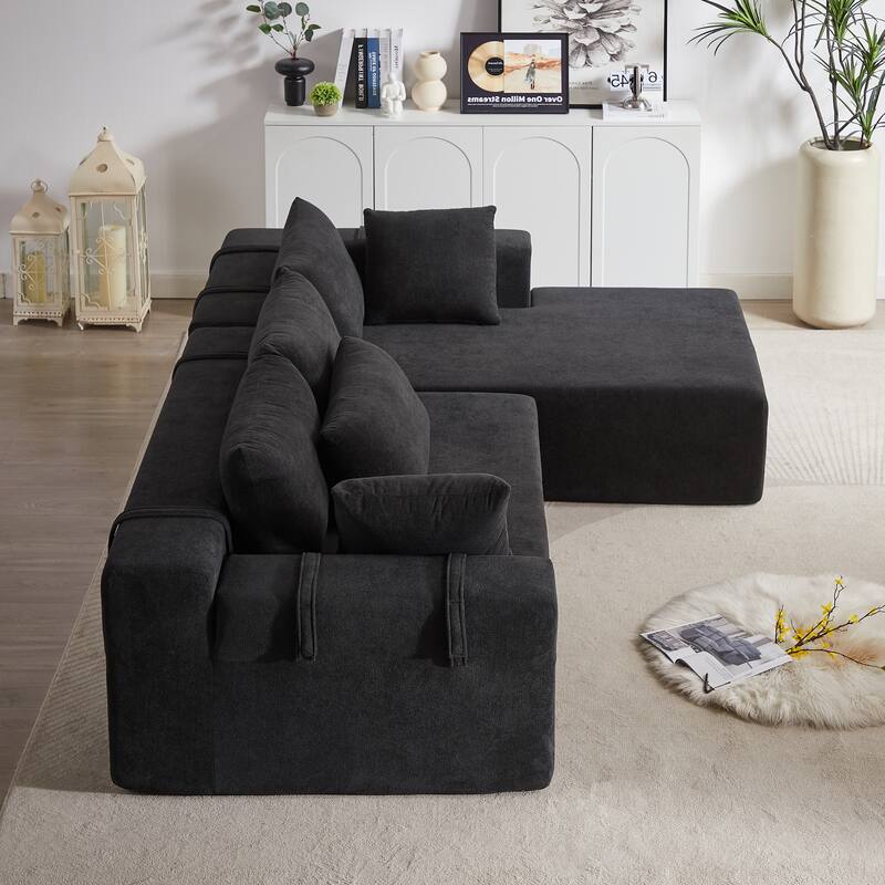 Free Combination Chenille Upholstered L-shaped Sectional Sofa with Loveseat and Single Chaise Living Room Couch Set with Pillows