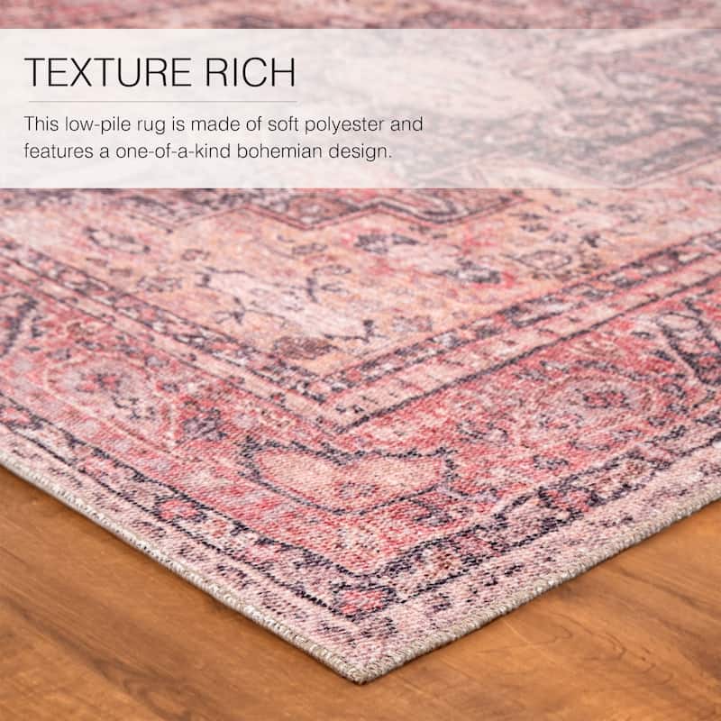Cosima Machine Washable Medallion Pink/ Dark Purple Area Rug