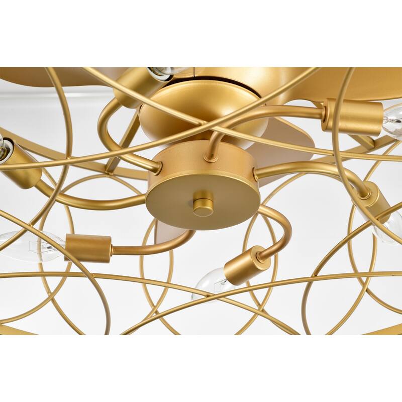 Kauri 26-inch Matte Gold 6 Lights 3 Blades Lighted Ceiling Fan with Remote