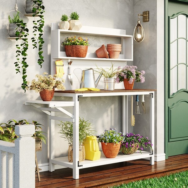 65inch Garden Wood Workstation Backyard Potting Bench Table with