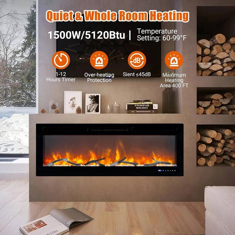 Recessed or Wall Mounted Electric Fireplace, WiFi & Alexa, Led Touch Screen