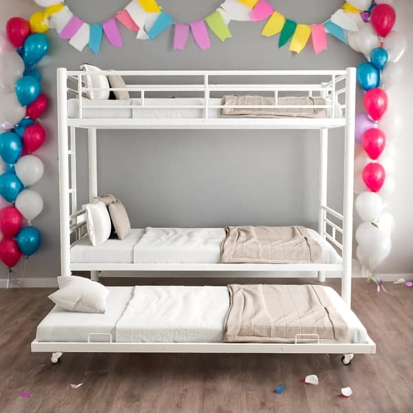slide 2 of 26, Twin over Full Bunk Bed with Heavy-duty Sturdy Metal White